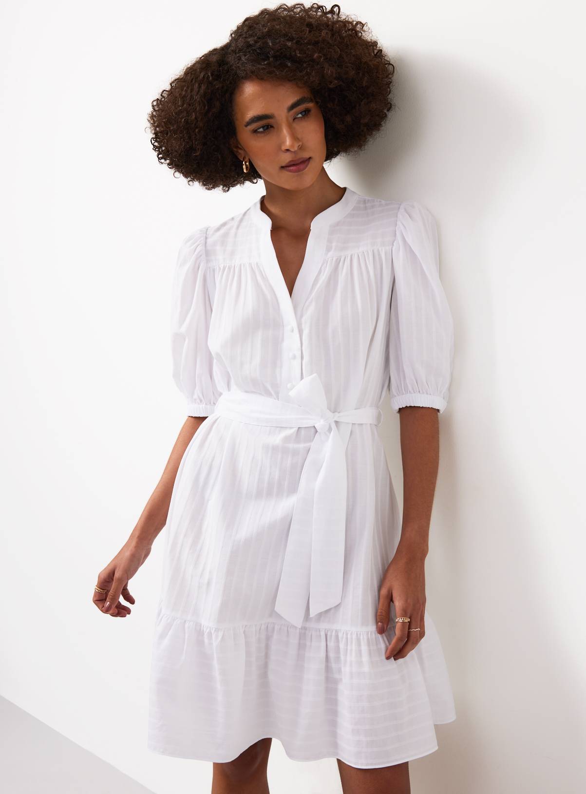 White Stripe Print Mini Shirt Dress 18 - Image 1