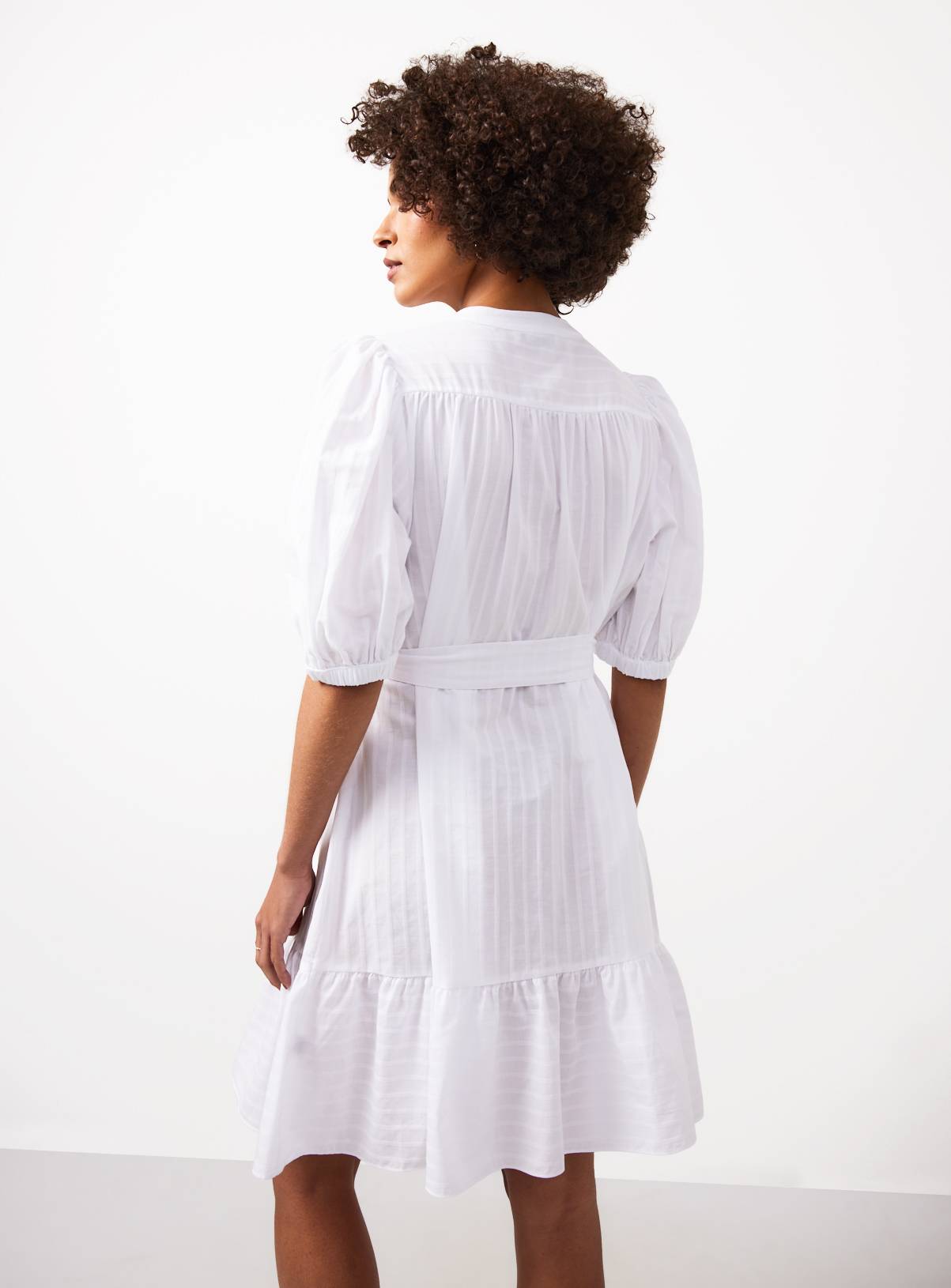 White Stripe Print Mini Shirt Dress 18 - Image 3