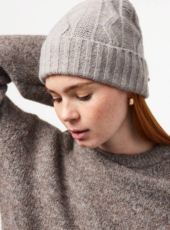 Oatmeal Cable Knit Beanie Hat One Size