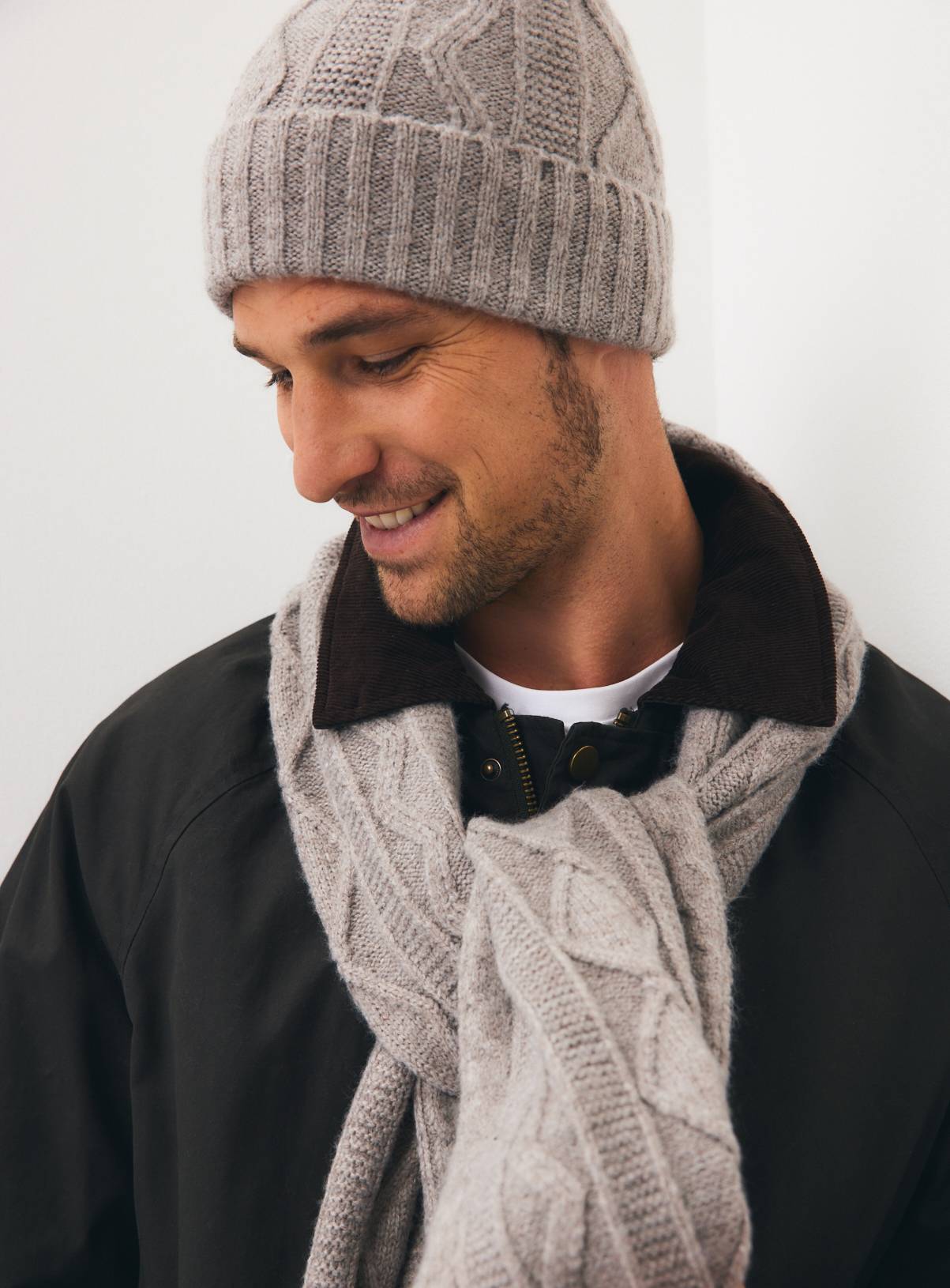 Oatmeal Cable Knit Beanie Hat One Size - Image 1