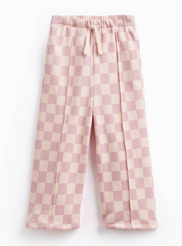 Pink Checkerboard Print Wide Leg Joggers 3-4 years