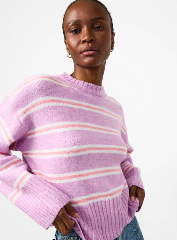 Lilac Colour Block Print Deep Rib Jumper XL