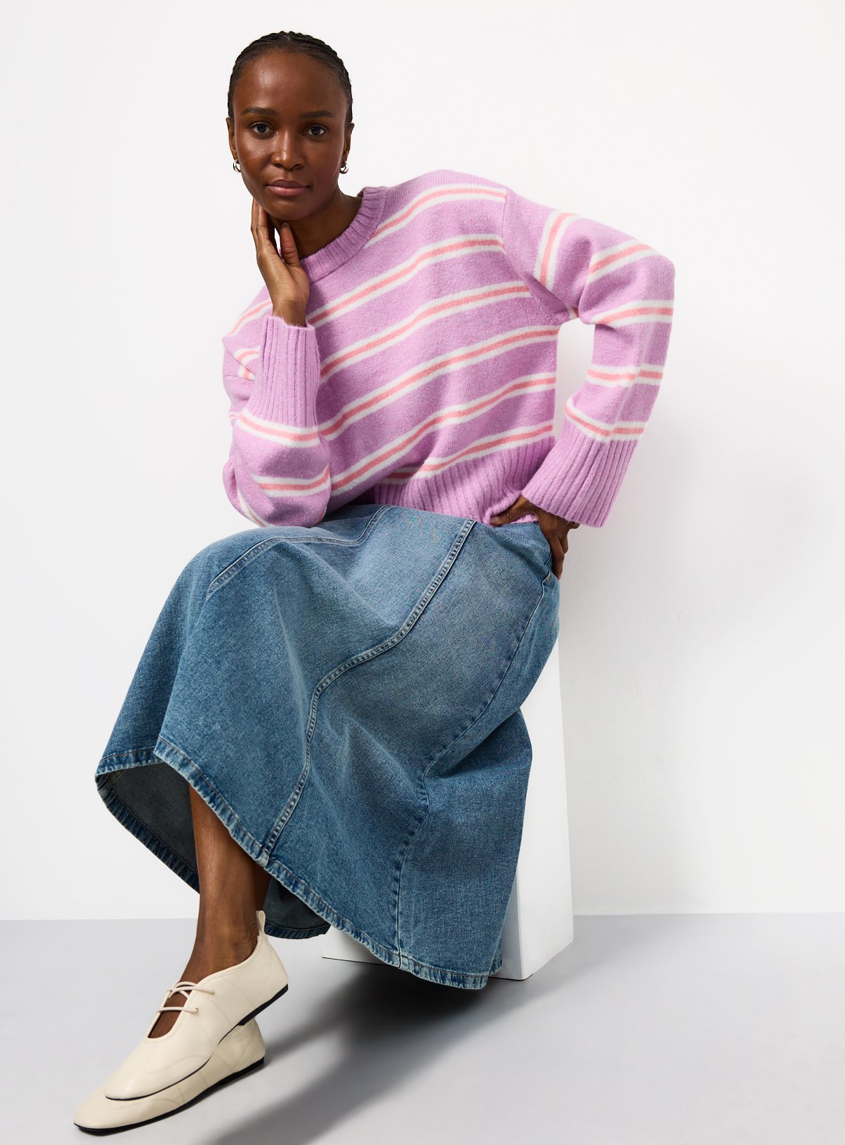 Lilac Colour Block Print Deep Rib Jumper XS - Image 2 thumbnail