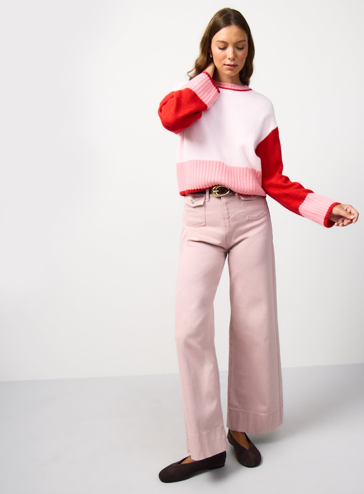 Red Colour Block Print Deep Rib Jumper M - Image 3 thumbnail