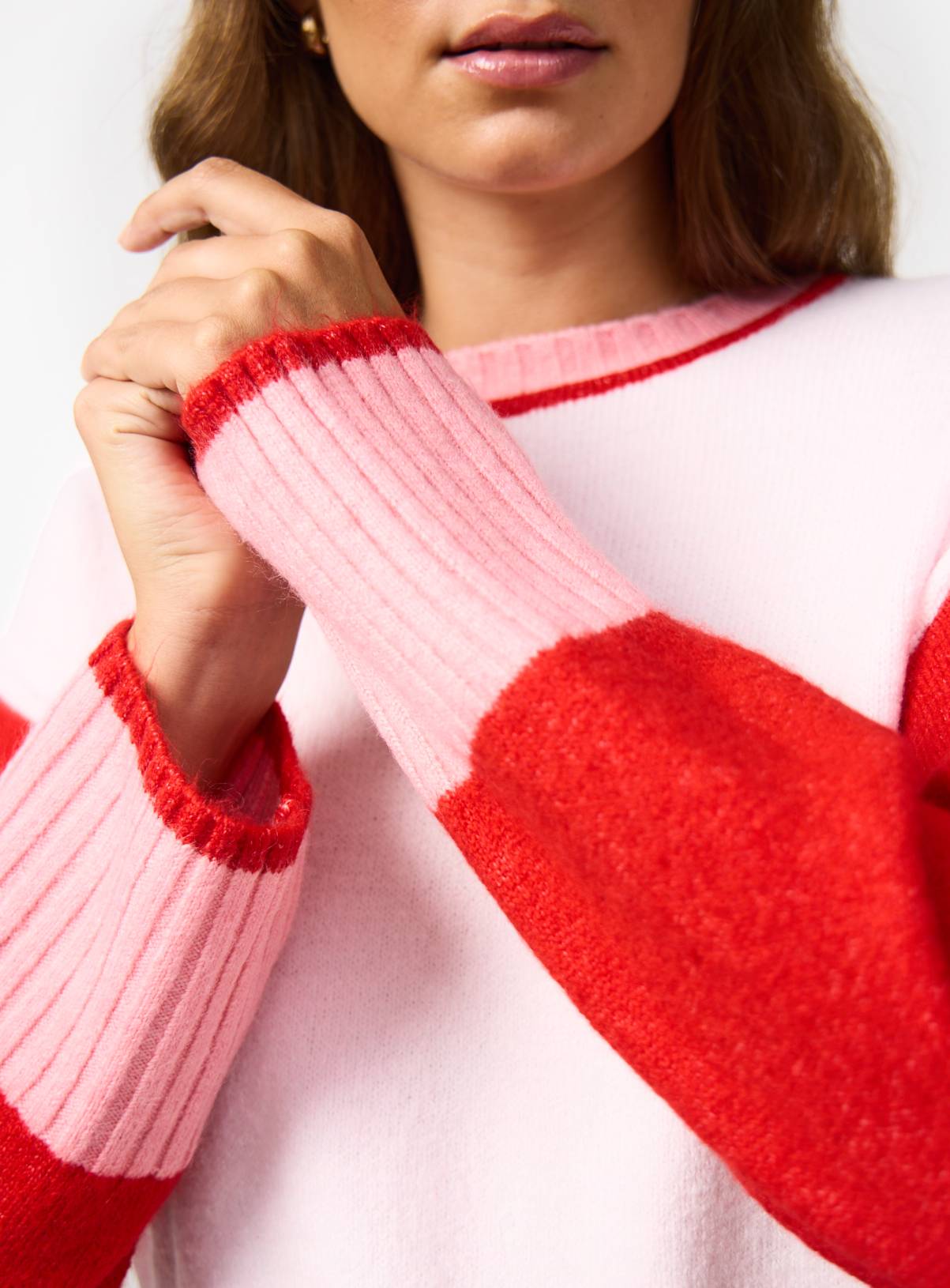 Red Colour Block Print Deep Rib Jumper M - Image 4