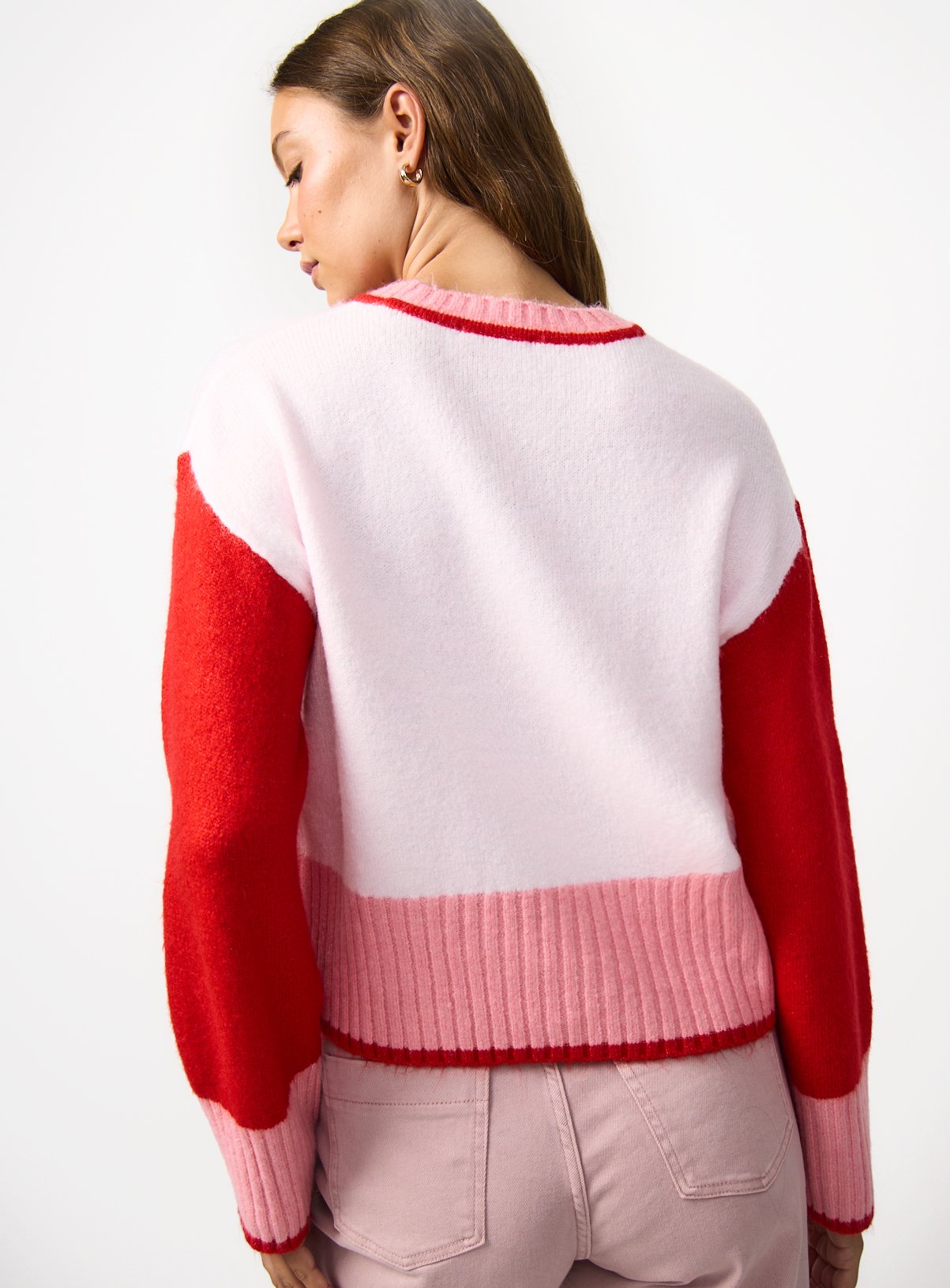 Red Colour Block Print Deep Rib Jumper M - Image 5 thumbnail