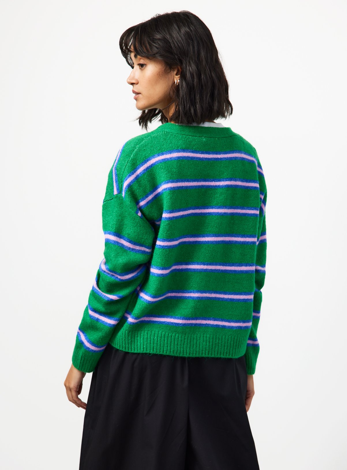 Green Stripe V Neck Cardigan XS - Image 4 thumbnail