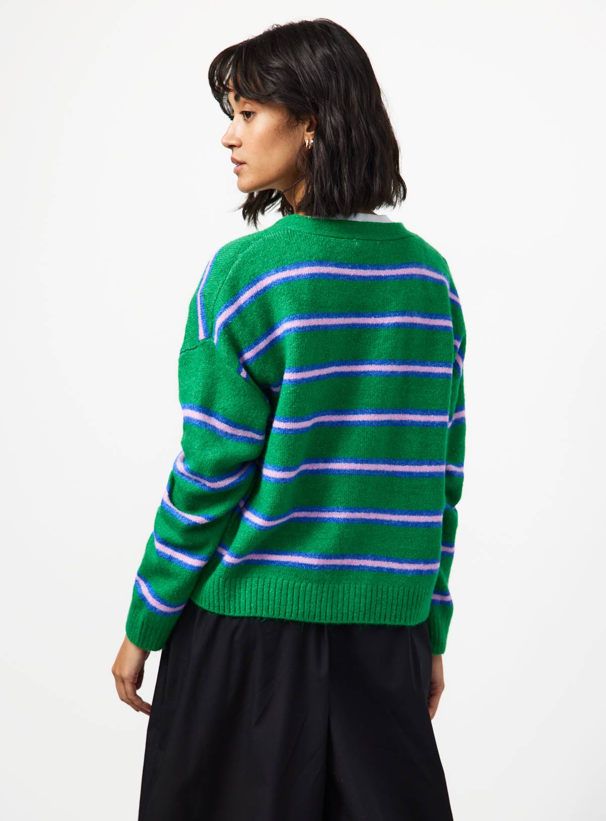 Green Stripe V Neck Cardigan XS - Image 4