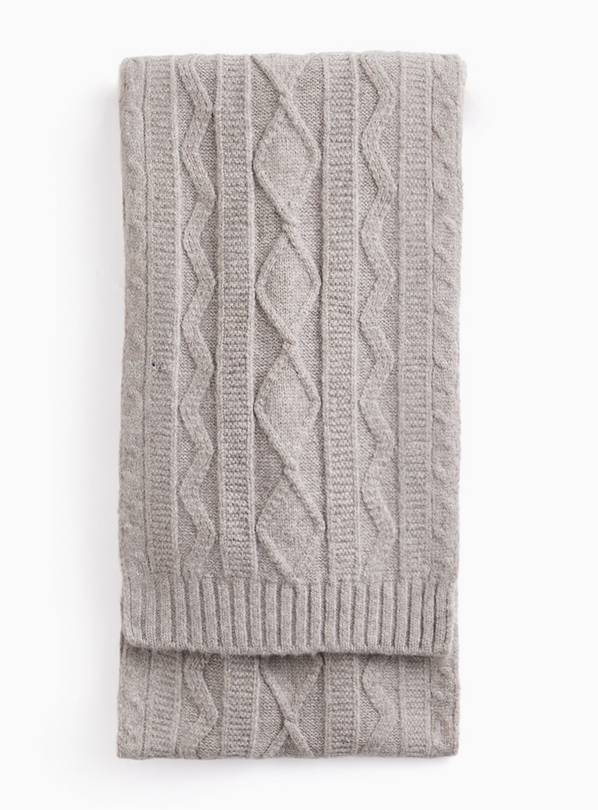 Oatmeal-coloured cable knit scarf One Size