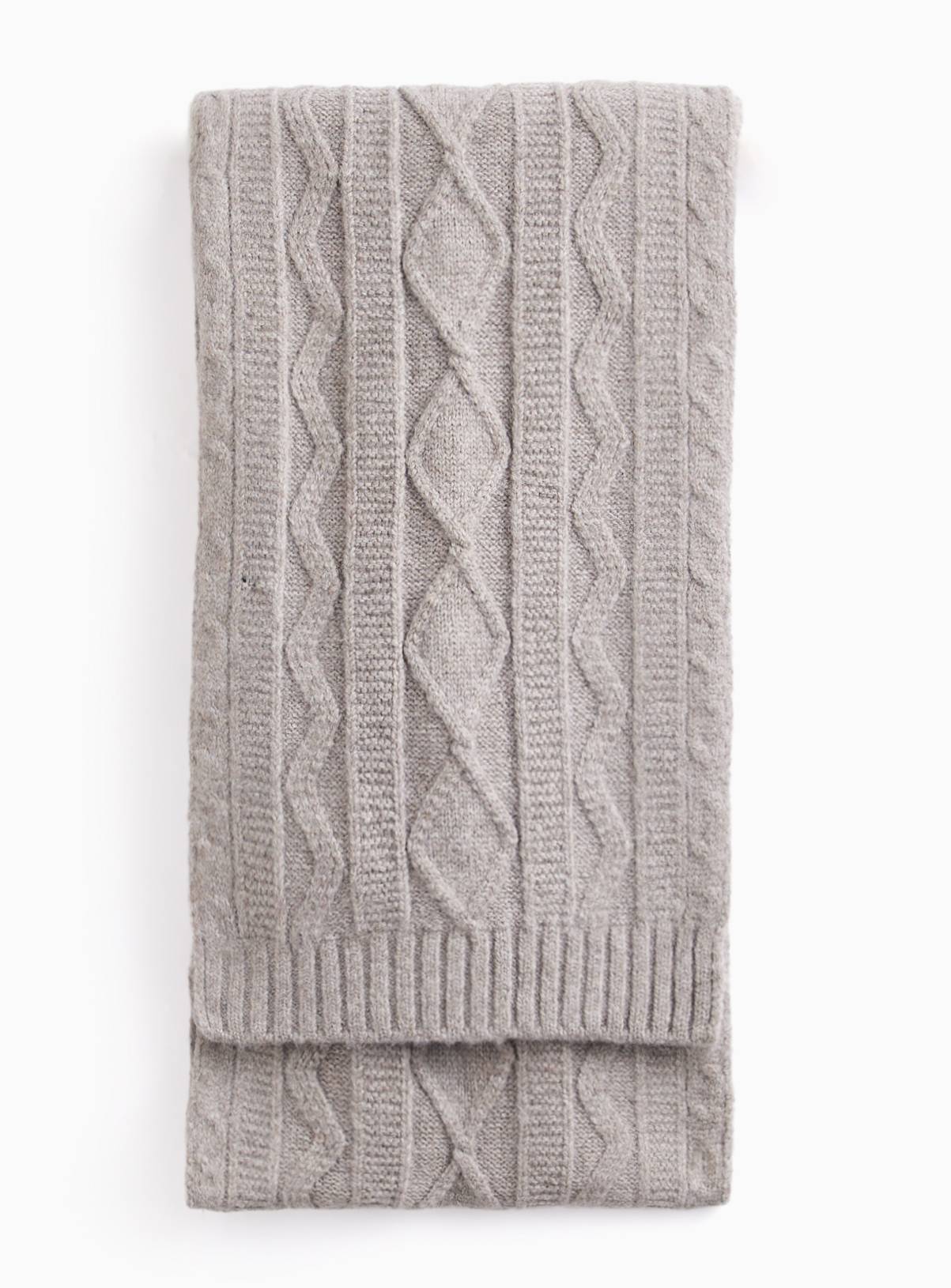 Oatmeal-Coloured Cable Knit Scarf One Size - Image 2