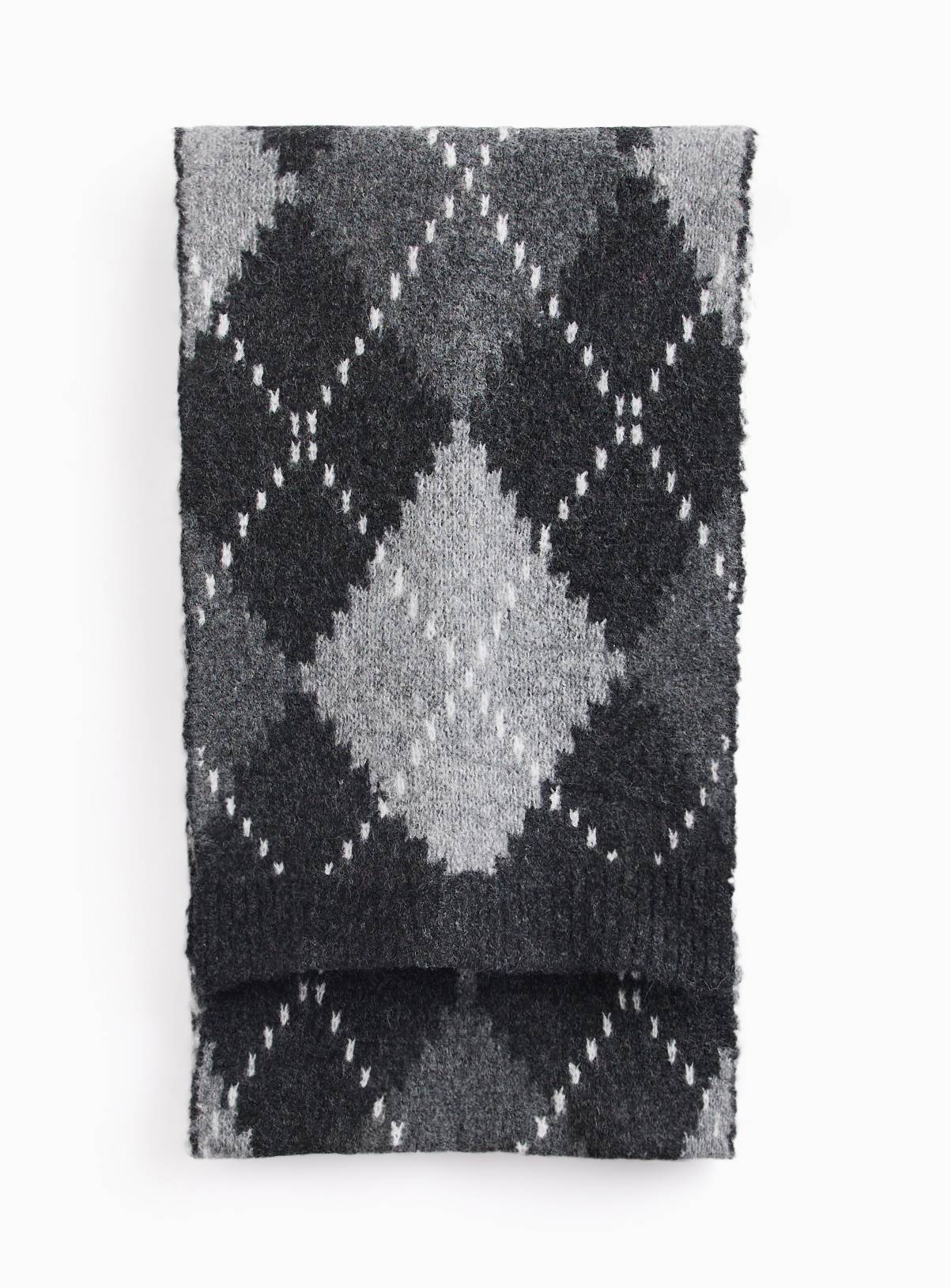 Grey & Charcoal Argyle Pattern Scarf One Size - Image 2