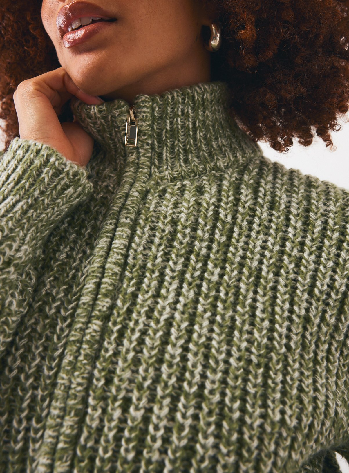 Green Chunky Twist Yarn Zip-Through Knitted Cardigan M - Image 3 thumbnail
