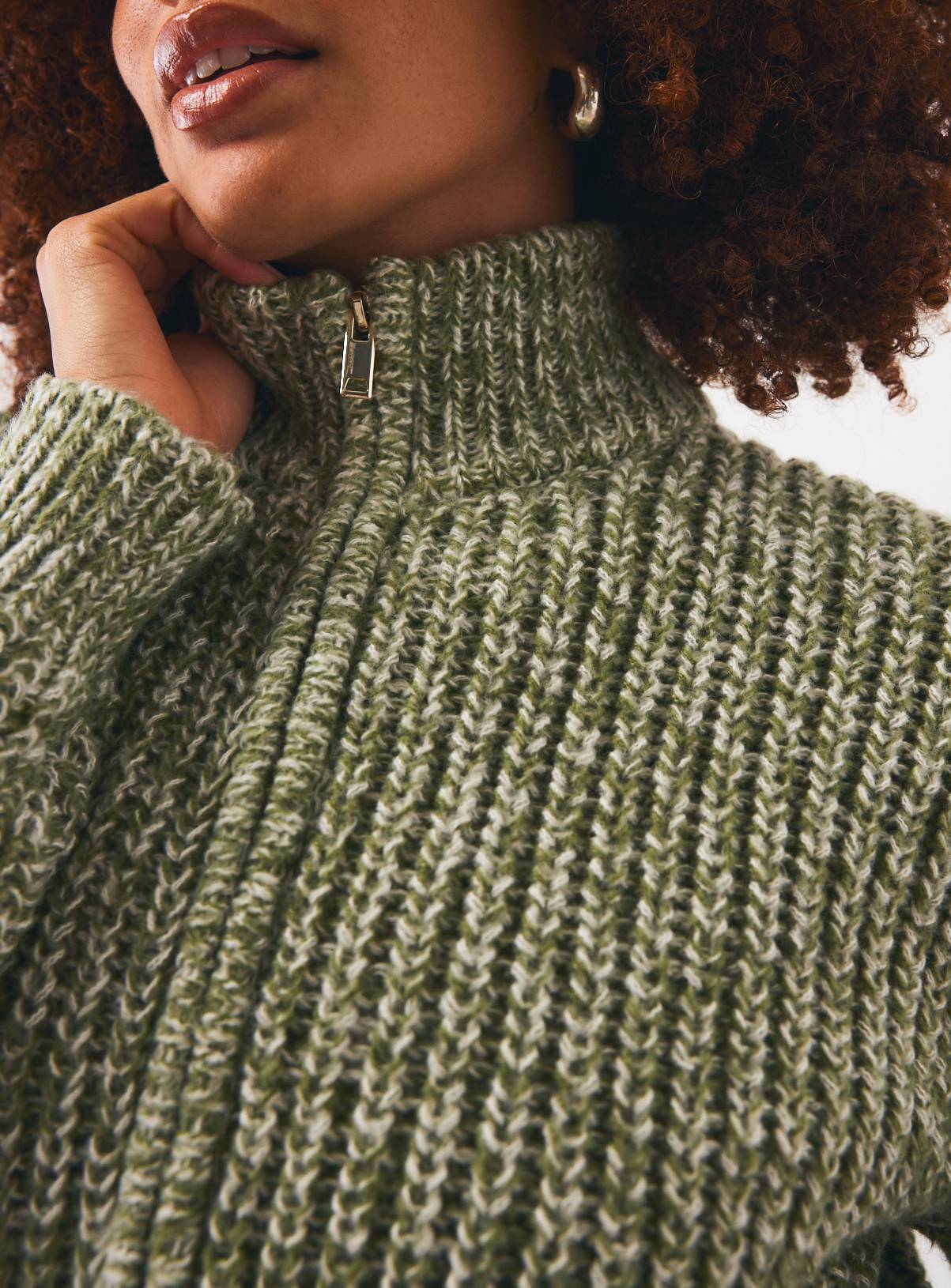 Green Chunky Twist Yarn Zip-Through Knitted Cardigan M - Image 3