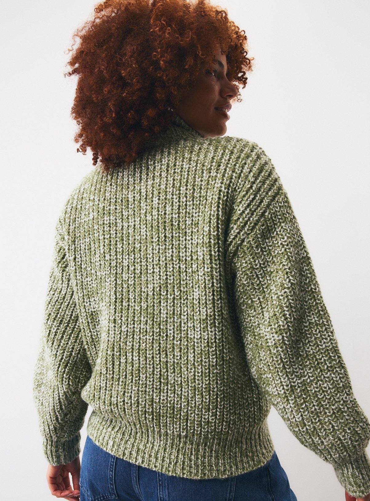 Green Chunky Twist Yarn Zip-Through Knitted Cardigan M - Image 4 thumbnail