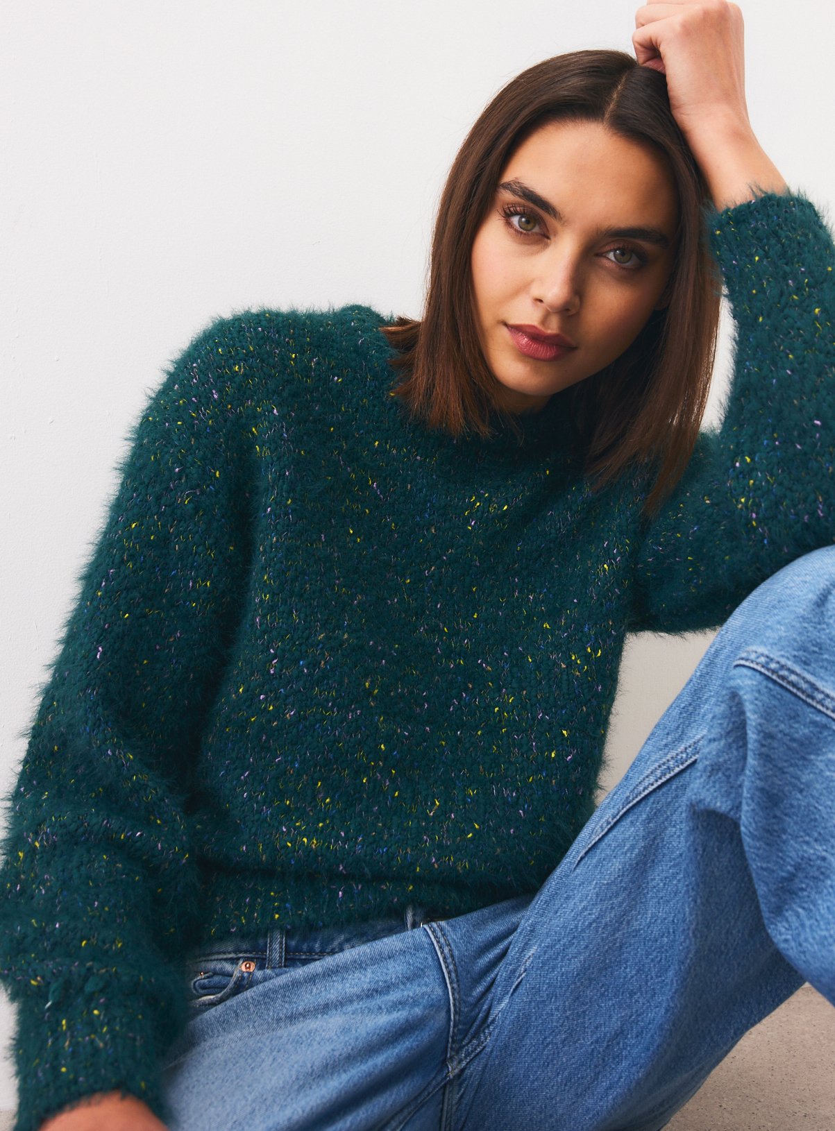 Teal Eyelash Yarn Jumper XS - Image 2 thumbnail