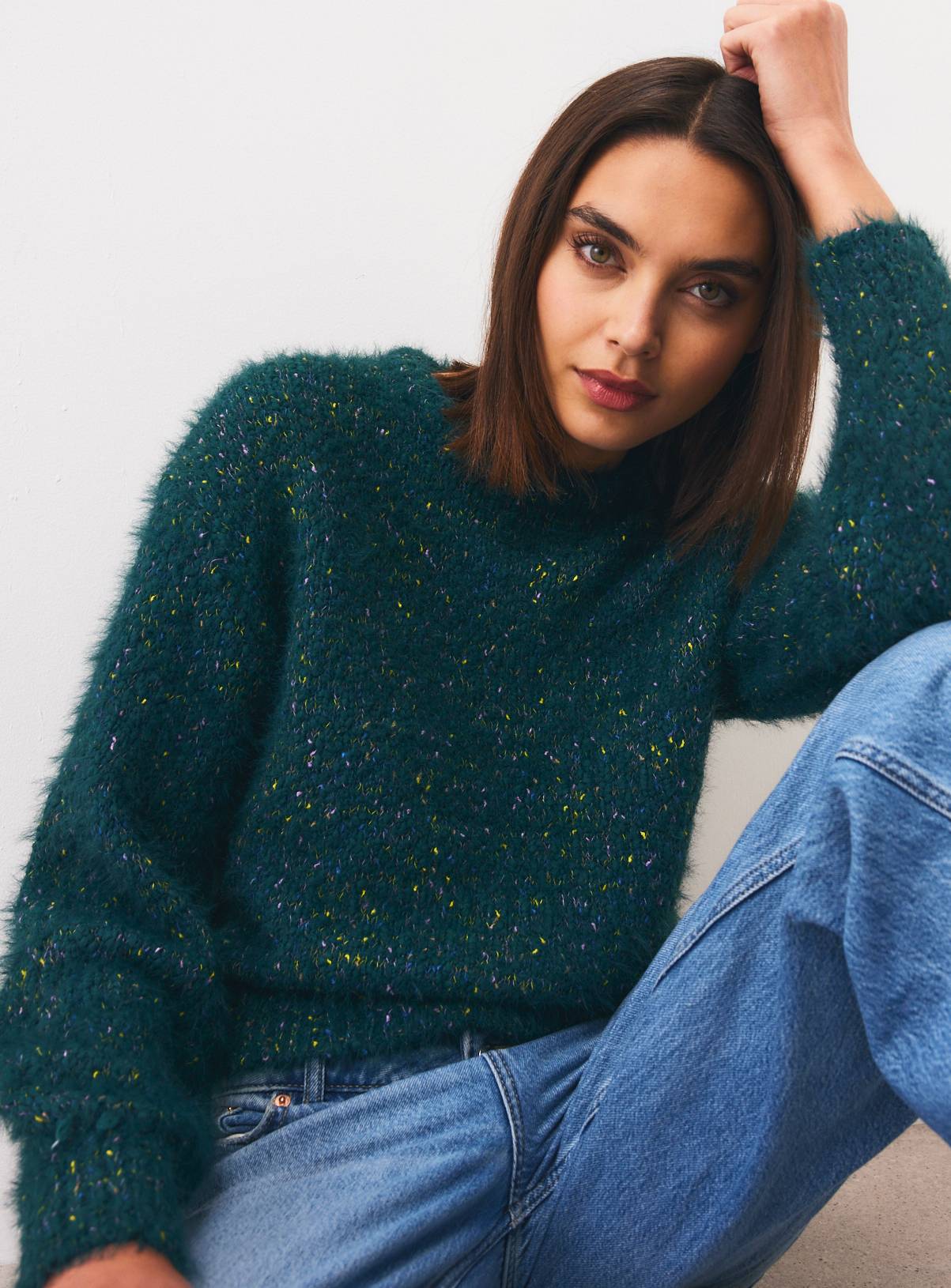 Teal Eyelash Yarn Jumper XS - Image 2