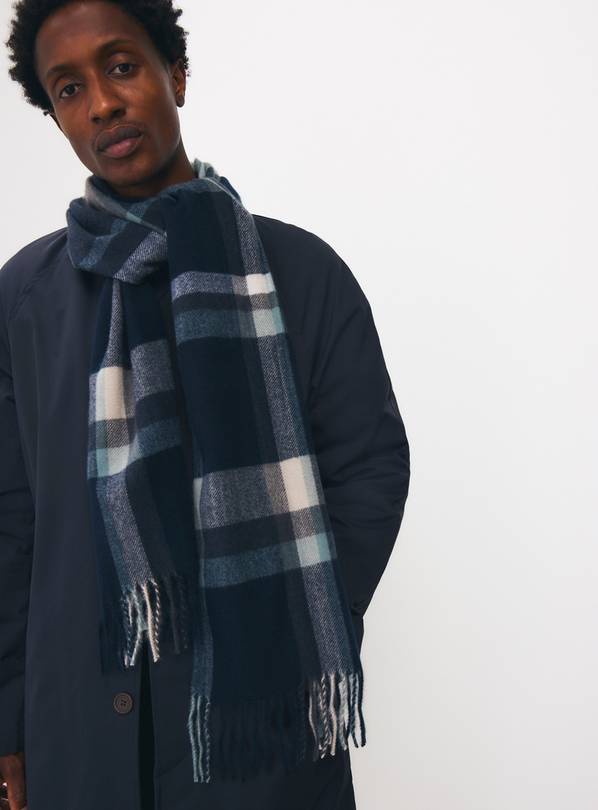 Navy Check Woven Scarf One Size