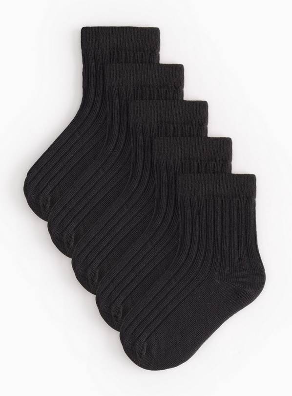 5 Pack Black Ribbed School Socks 6-8.5 Infant
