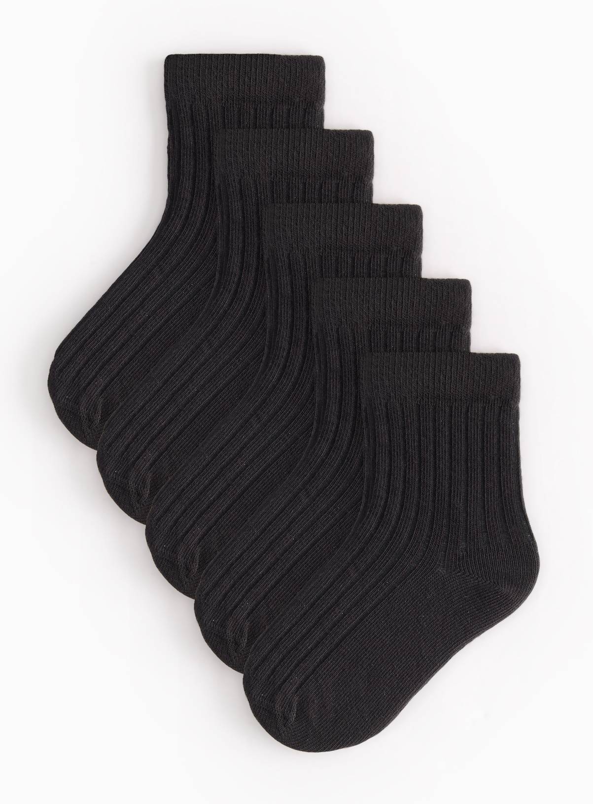 5 Pack Black Ribbed School Socks 4-6.5 - Image 1