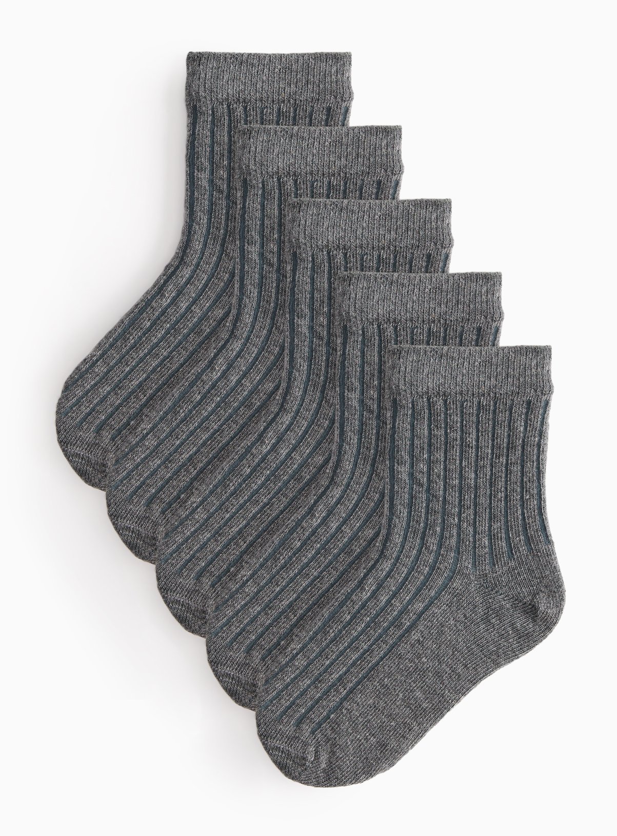 Grey Ribbed Ankle Socks 5 Pack 6-8.5 Infant - Image 1 thumbnail