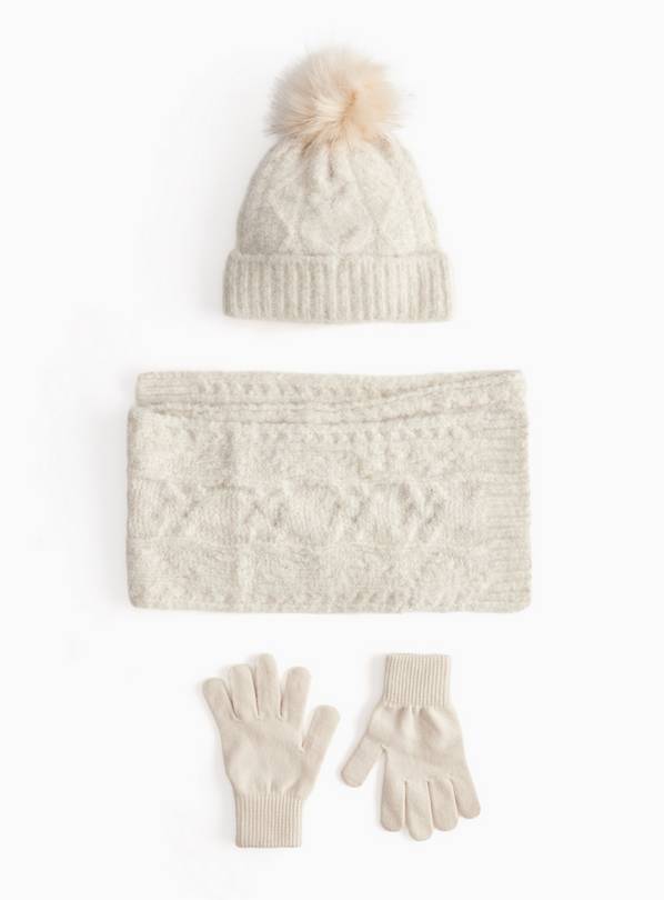 Cream Cable Knit Hat, Scarf & Gloves Set 10-13 years