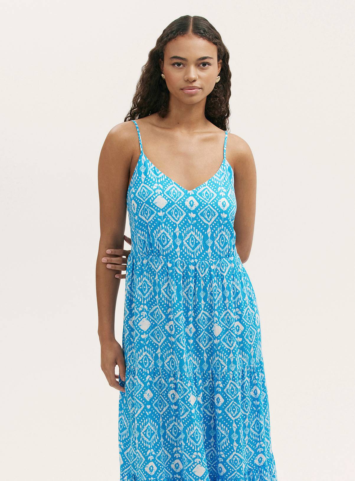 FINERY Emmie Dress With Linen Blue Woodblock 18 - Image 2