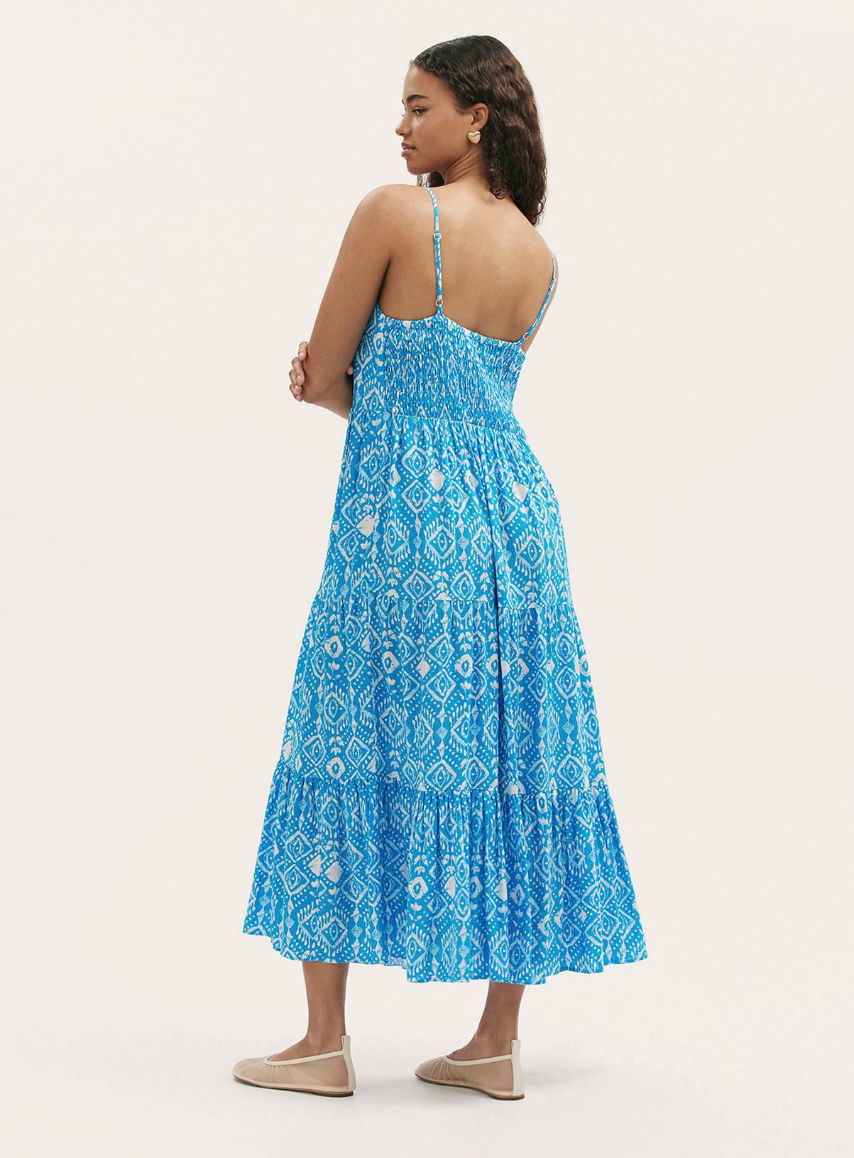 FINERY Emmie Dress With Linen Blue Woodblock 18 - Image 4