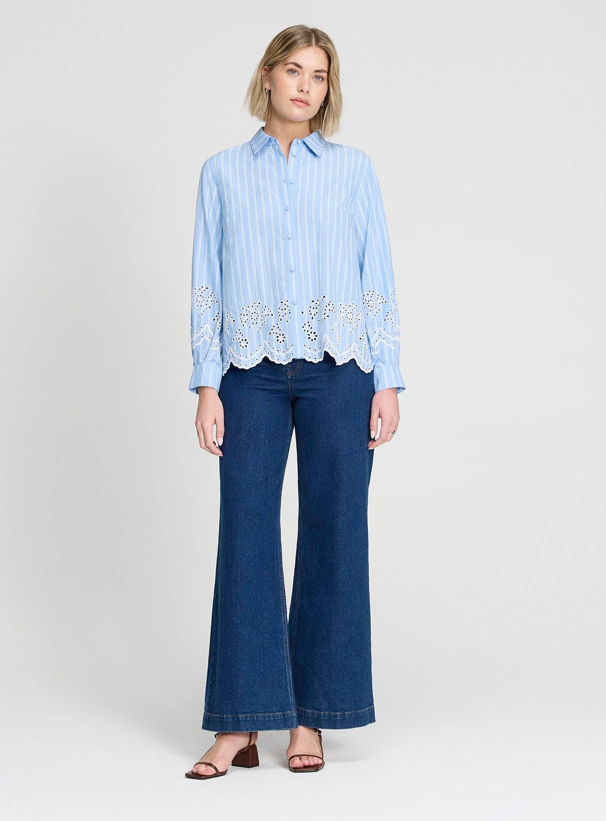 FINERY Sydnee Broderie Blouse Blue Stripe 10 - Image 2