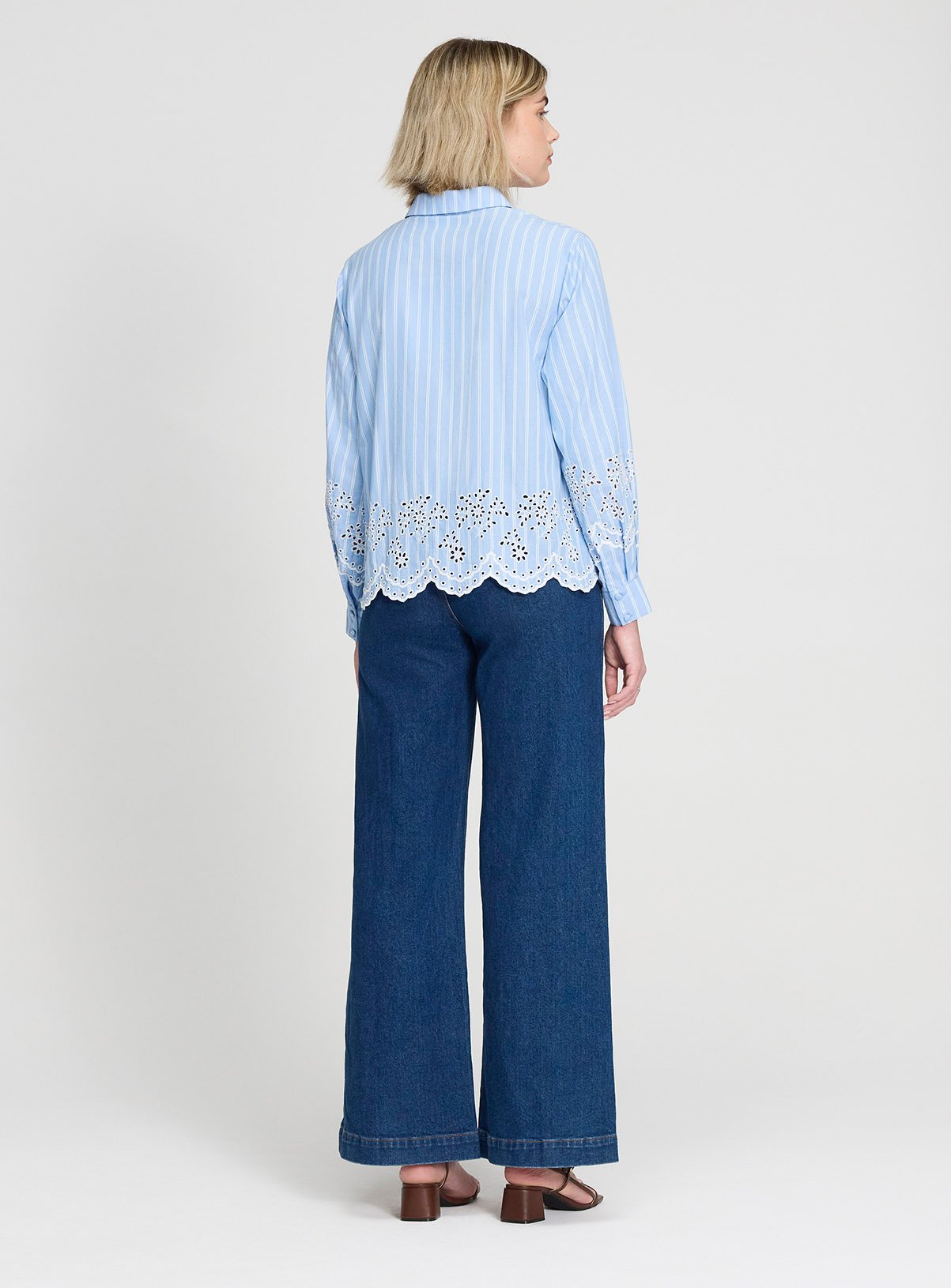 FINERY Sydnee Broderie Blouse Blue Stripe 10 - Image 5 thumbnail