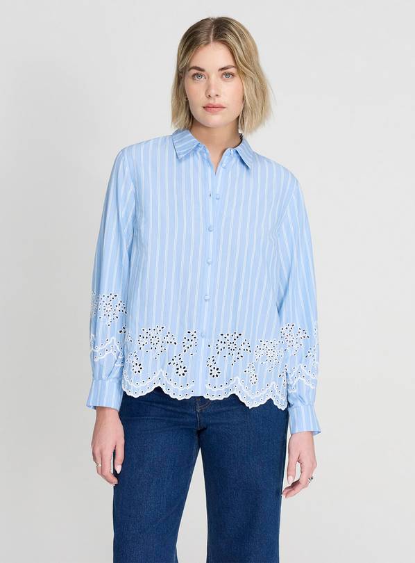 FINERY Sydnee Broderie Blouse Blue Stripe 14