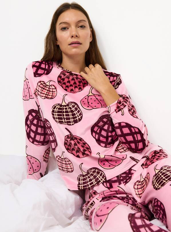 Pumpkin Print Pink Slinky Pyjama Set M