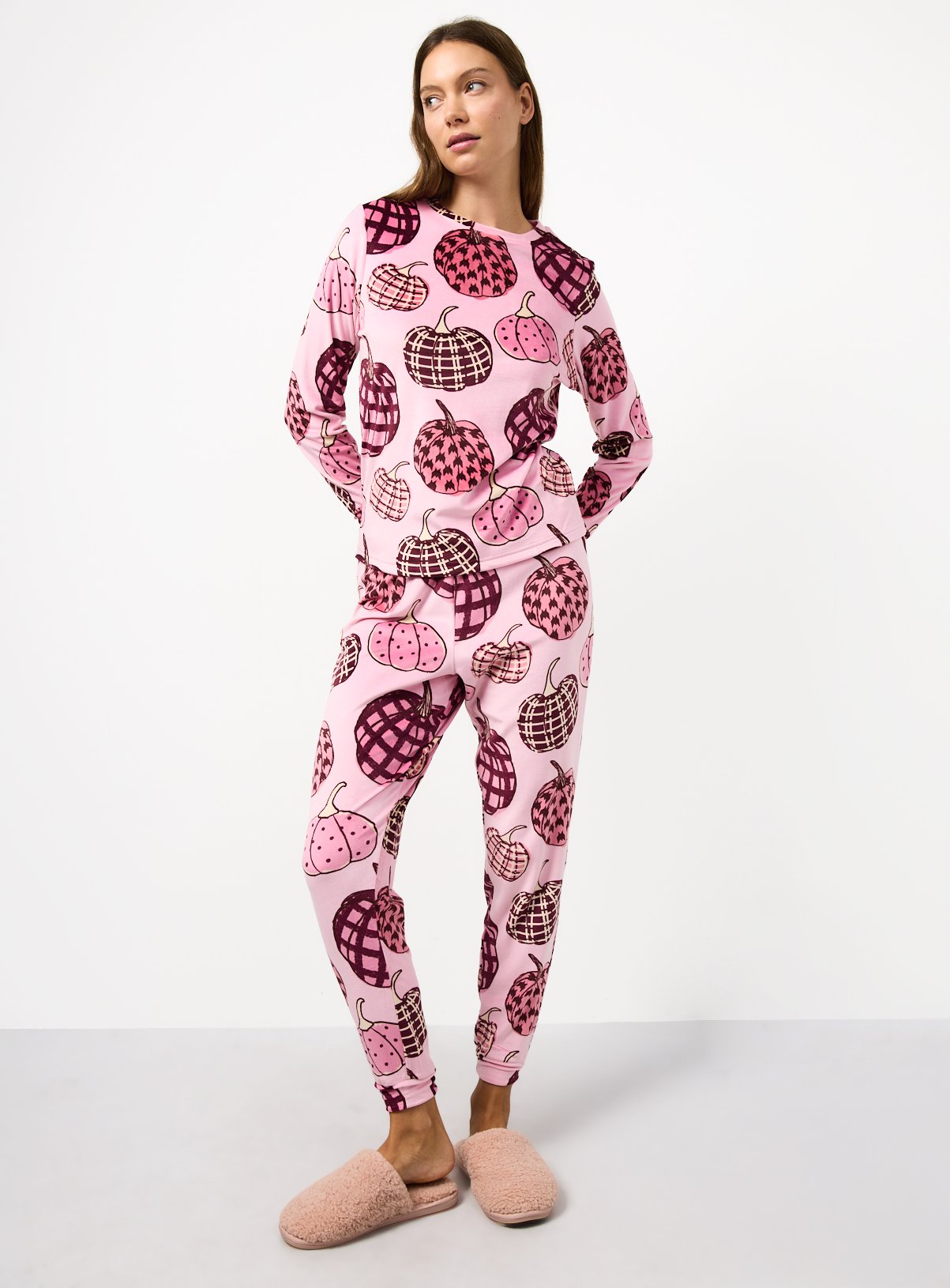 Pumpkin Print Pink Slinky Pyjama Set XXL - Image 2 thumbnail