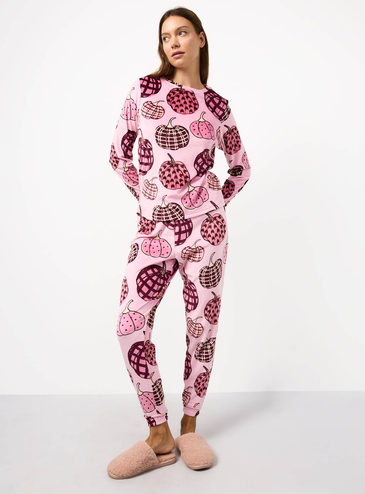 Pumpkin Print Pink Slinky Pyjama Set XXL - Image 2