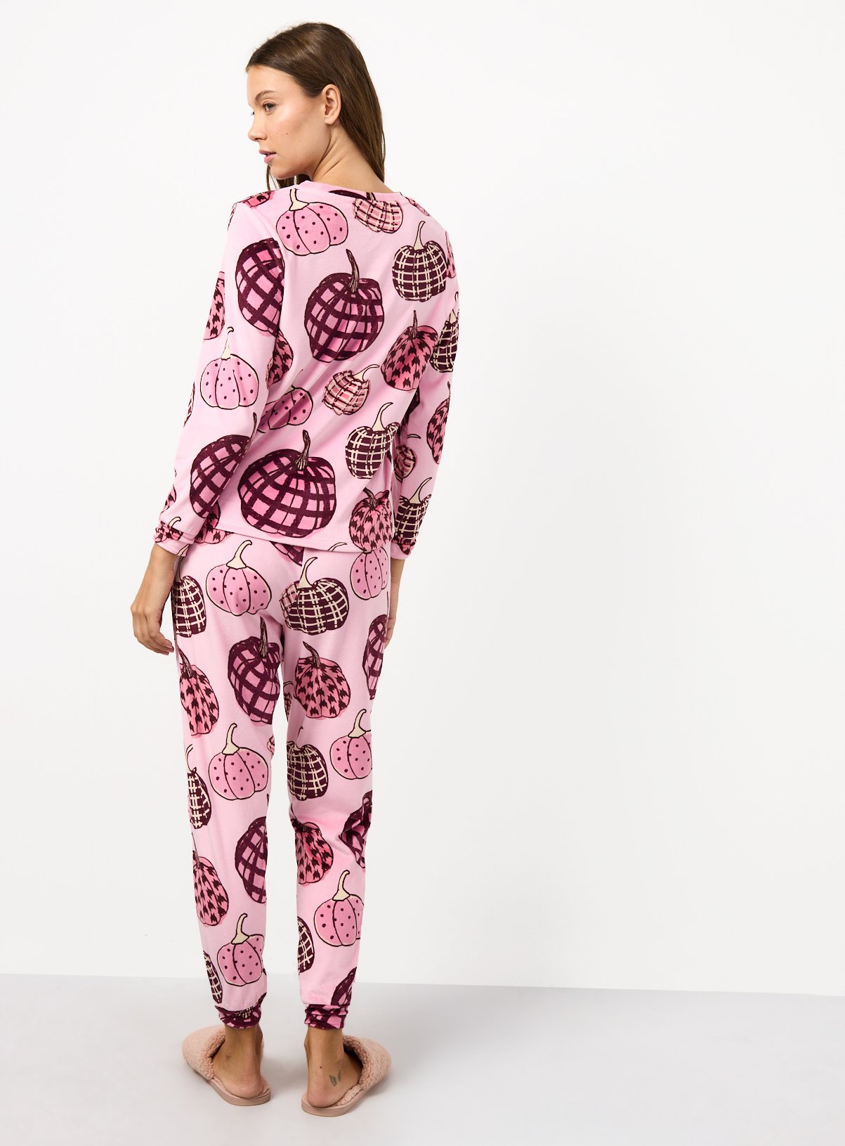 Pumpkin Print Pink Slinky Pyjama Set XXL - Image 4 thumbnail
