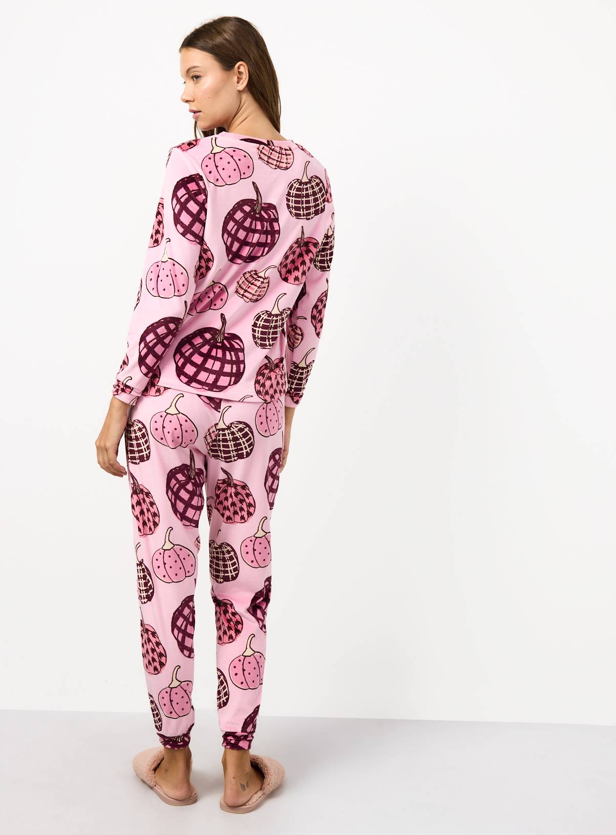 Pumpkin Print Pink Slinky Pyjama Set XXL - Image 4