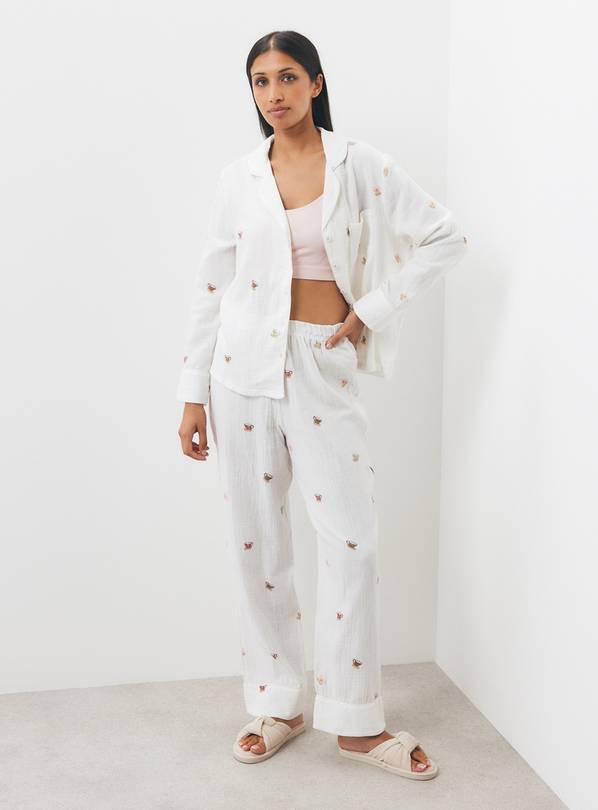 Cream Teacup Print Cotton Pyjama 2-Piece Set XL