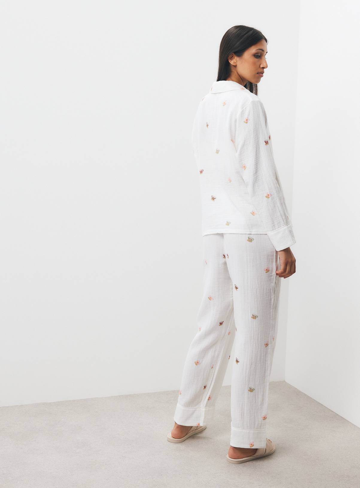 Cream Teacup Print Double Cloth Traditional Pyjamas XL - Image 3