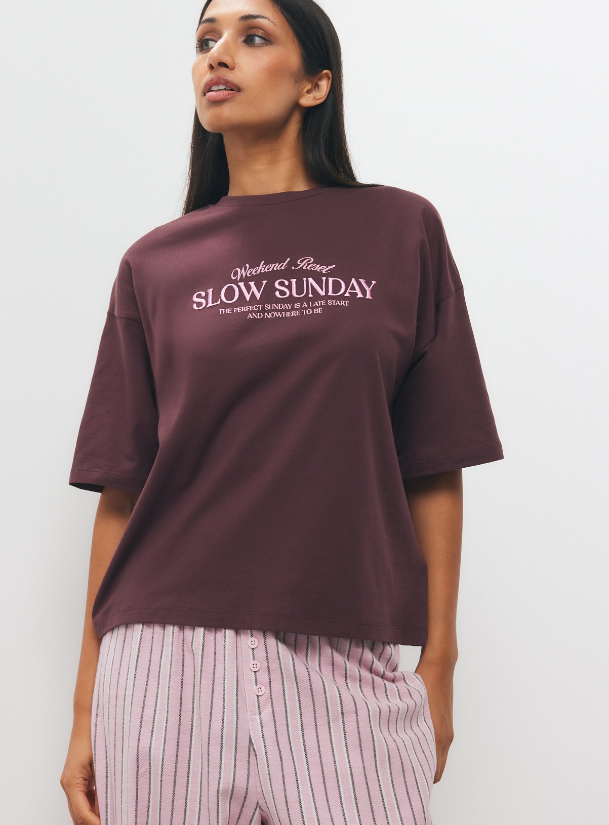 Pink & Brown Slow Sunday Pyjama 2-Piece Set L - Image 2 thumbnail