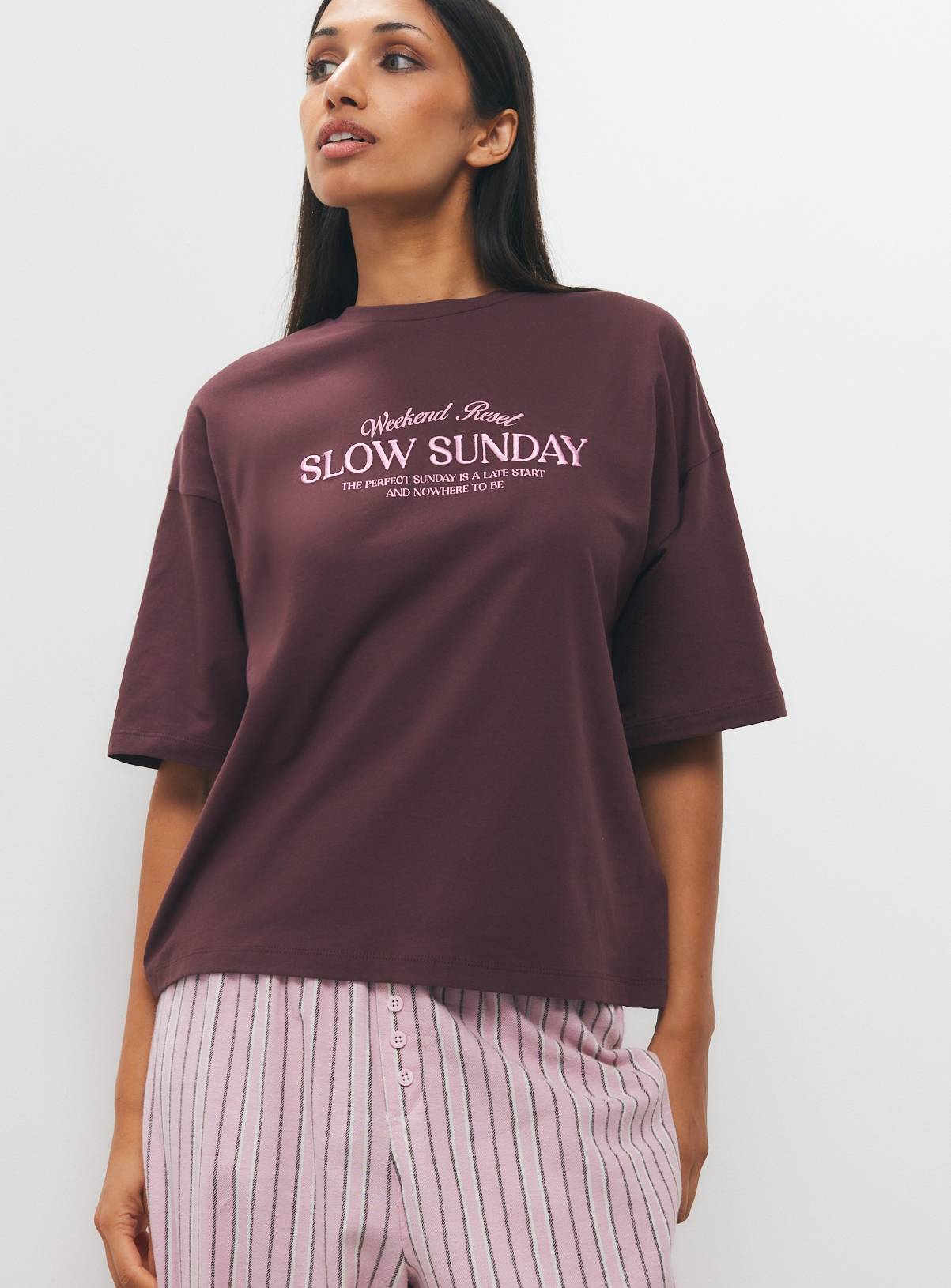Pink & Brown Slow Sunday Pyjama 2-Piece Set S - Image 2