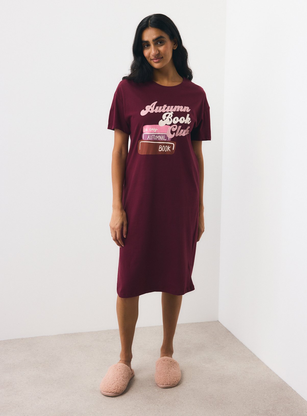 Plum Autumn Book Club Long Line Sleep T-Shirt M - Image 2 thumbnail