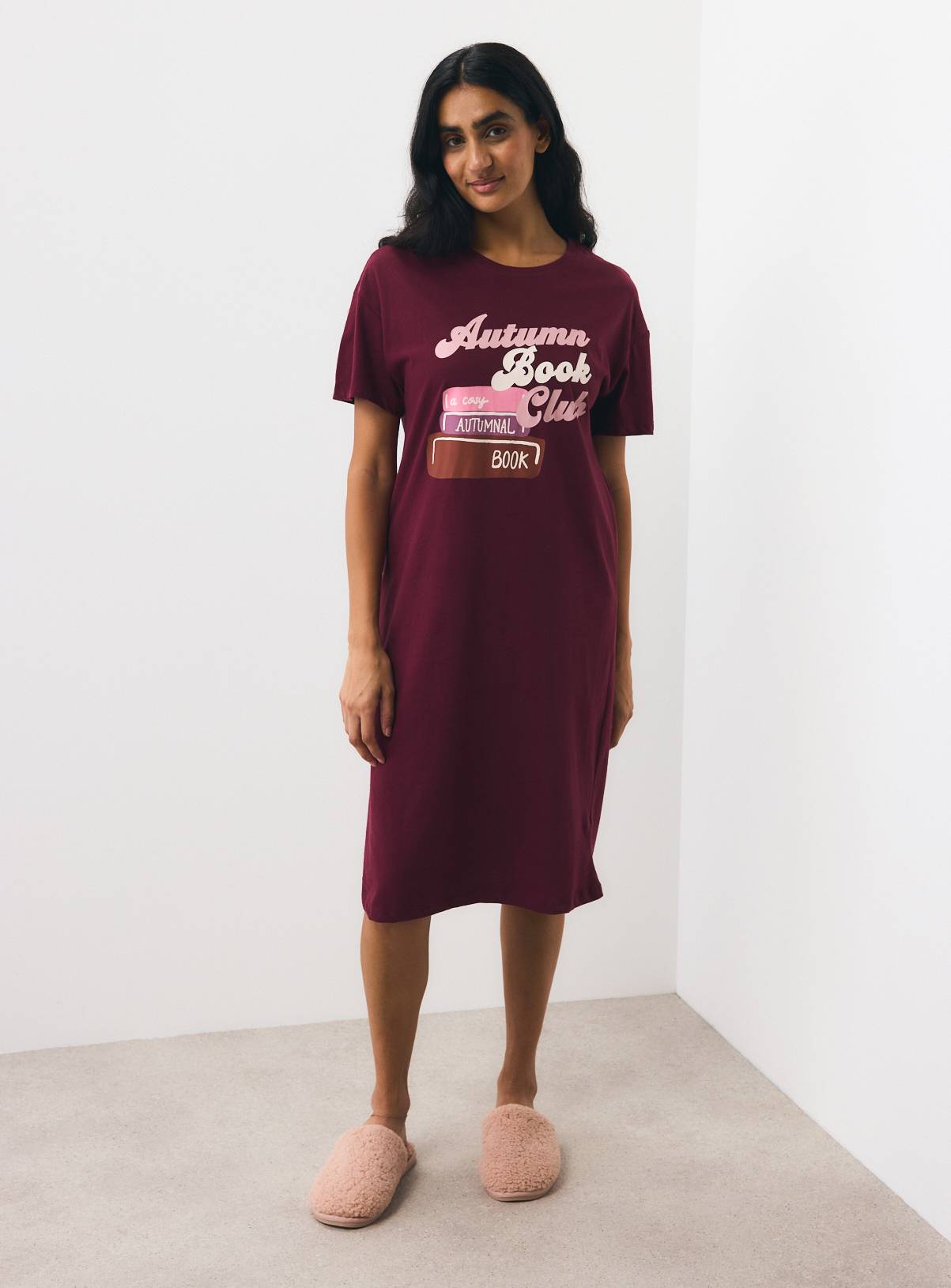 Plum Autumn Book Club Long Line Sleep T-Shirt M - Image 2
