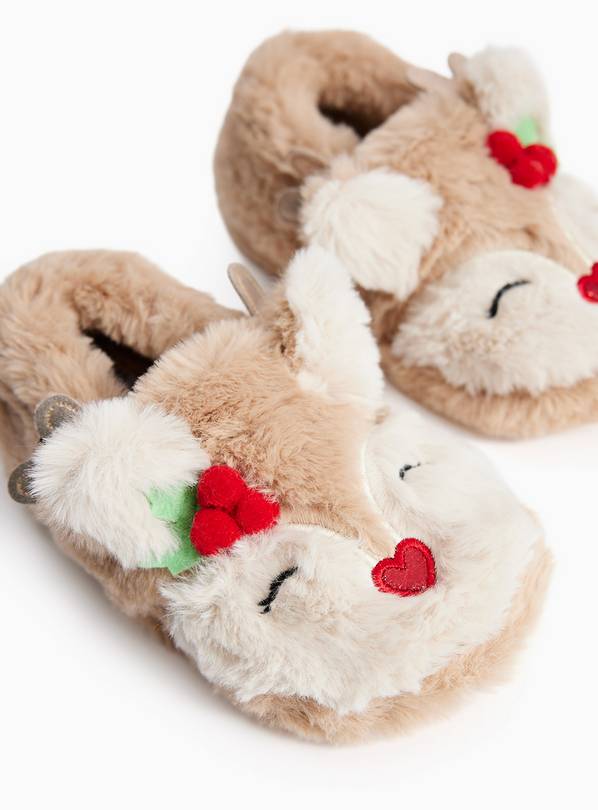 Pretty Reindeer Plush Full Slippers 3-4