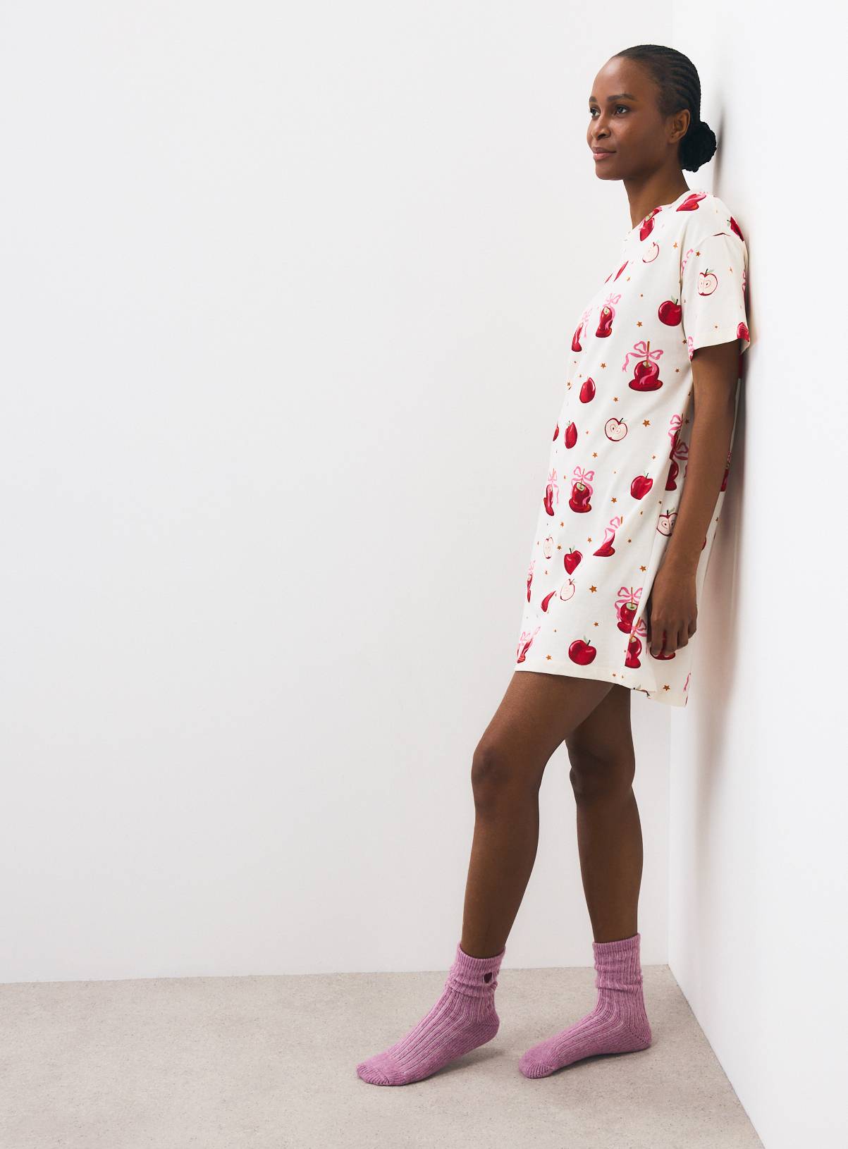 Cream Apple Print Sleep T-Shirt L - Image 2