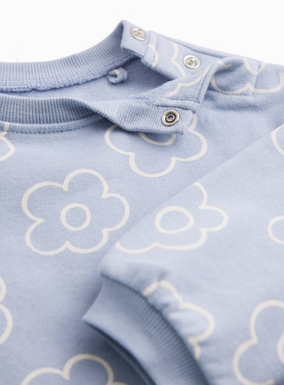 Blue Flower Print Sweat Dress & Tights Set 3-6 months - Image 2