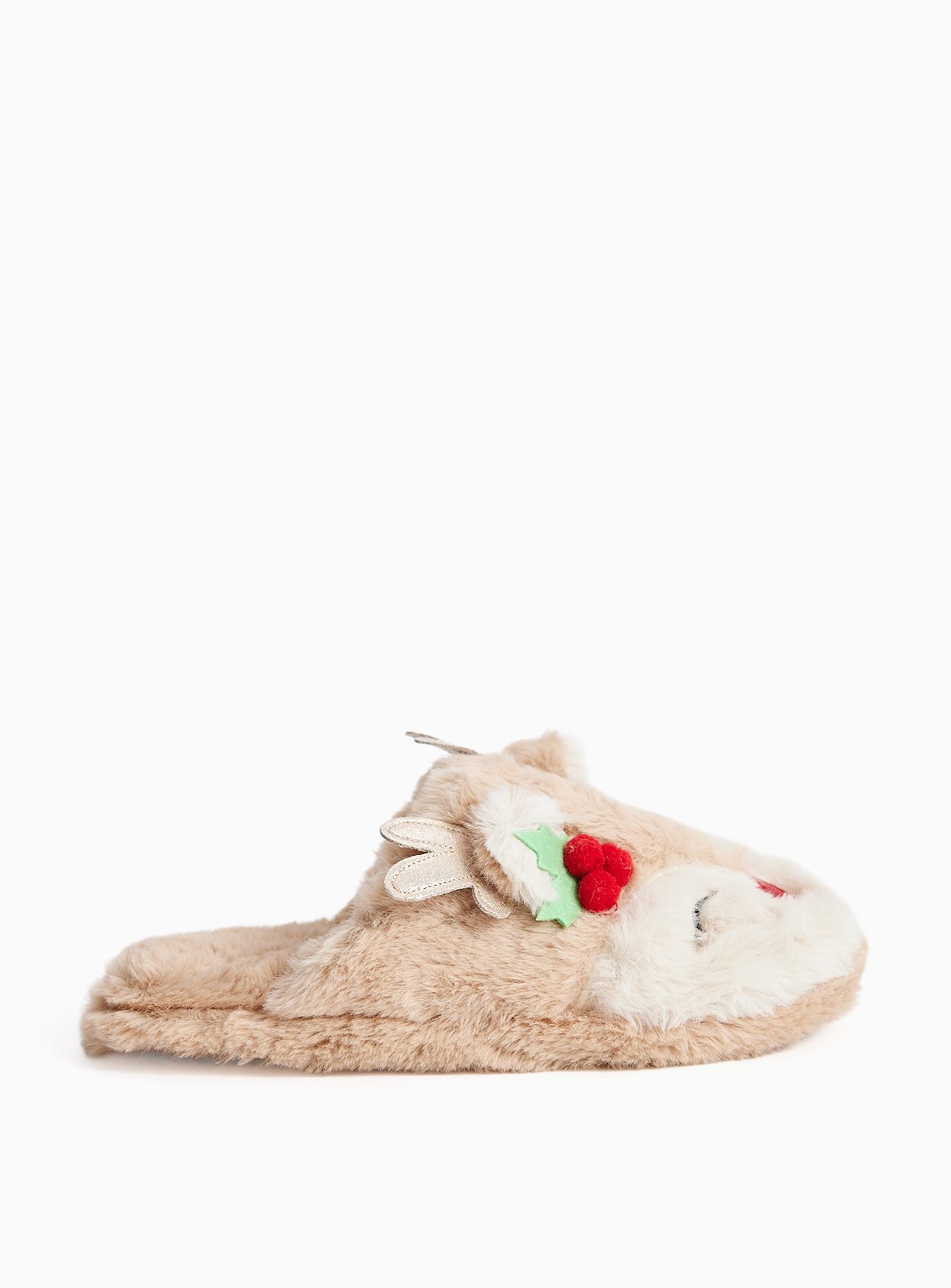 Pretty Reindeer Plush Faux Fur Mule Slippers M - Image 2 thumbnail