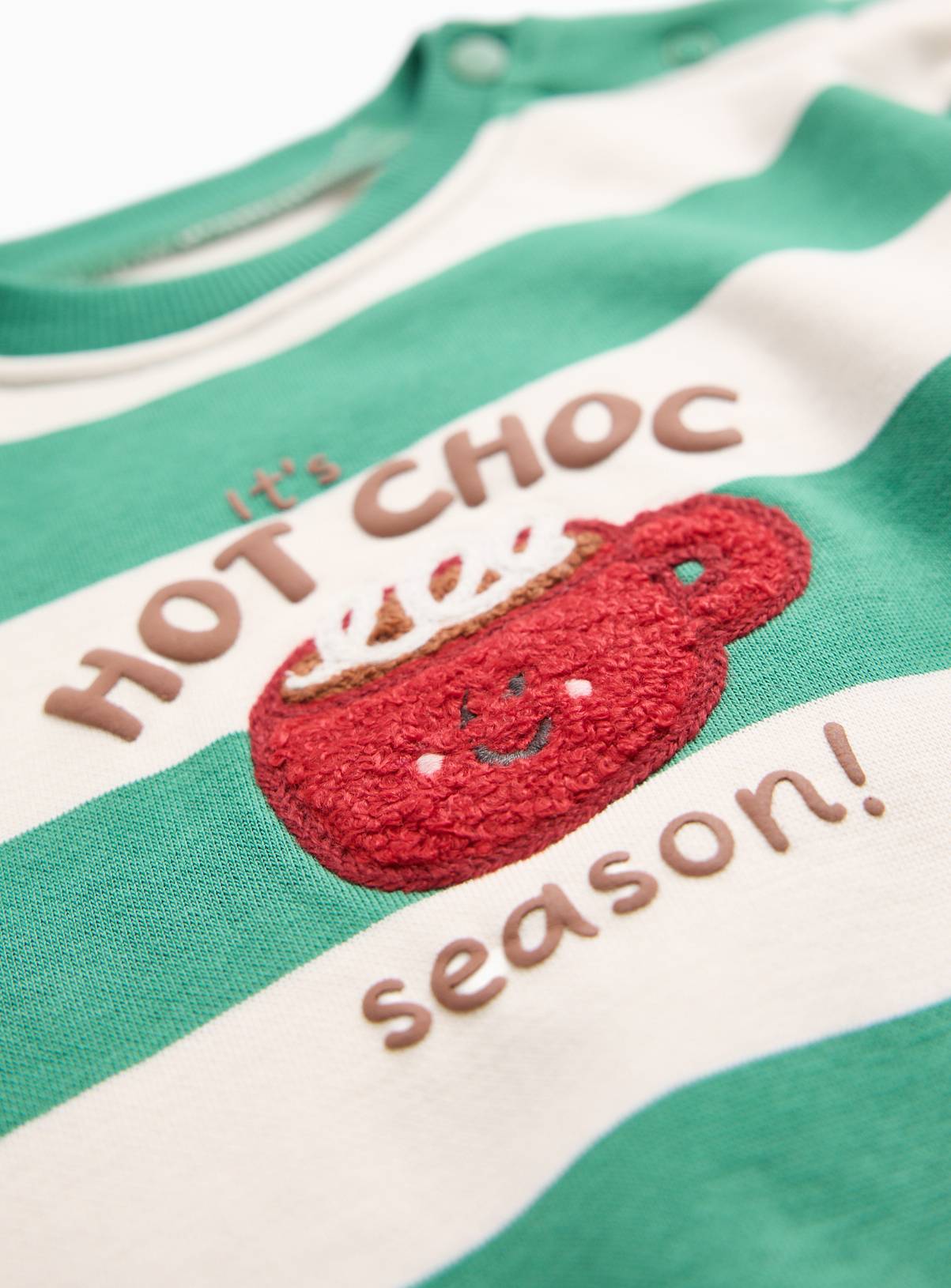 Christmas Green Stripe Hot Chocolate Sweatshirt 6-9 months - Image 2