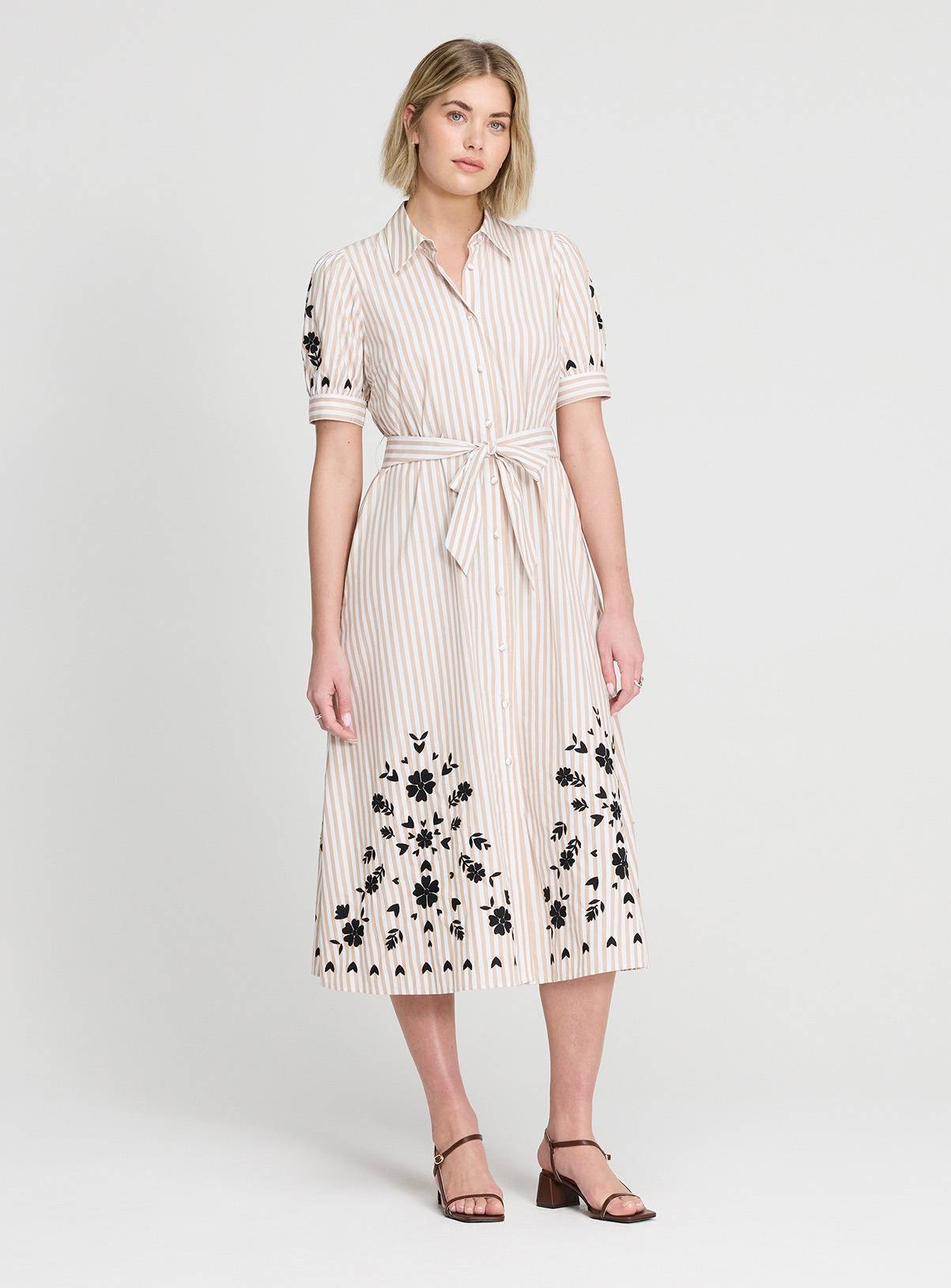 FINERY Daniella Dress Neutral Stripe 14 - Image 1