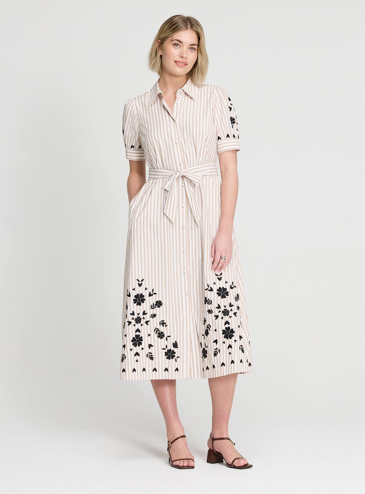 FINERY Daniella Dress Neutral Stripe 14 - Image 2