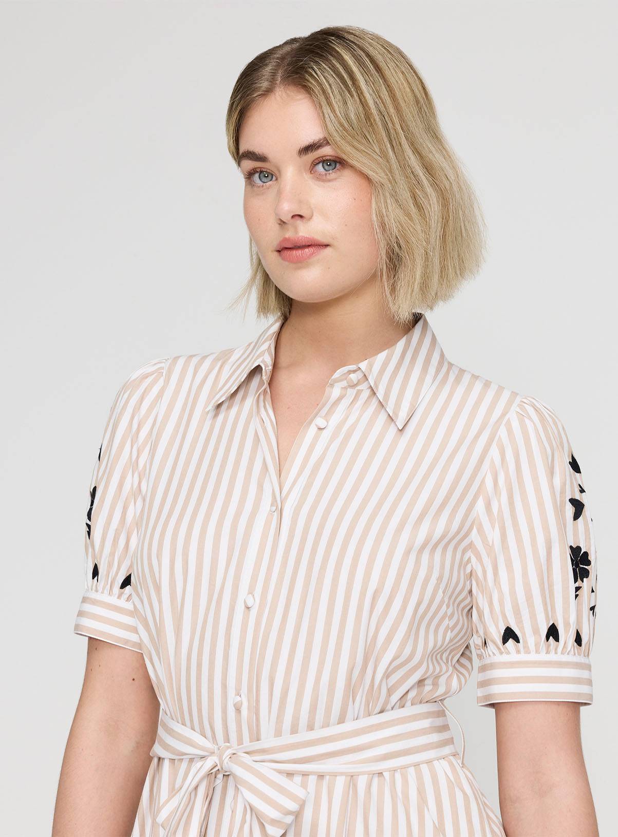 FINERY Daniella Dress Neutral Stripe 14 - Image 3