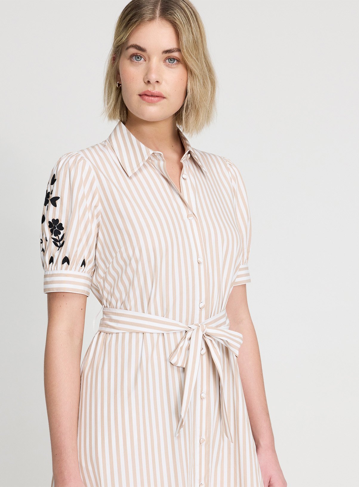 FINERY Daniella Dress Neutral Stripe 14 - Image 5 thumbnail